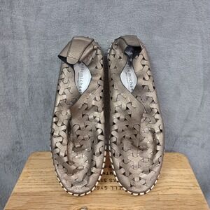 Eric Michael Inez Leather Slip-on Flat Shoes Womens Sz 7 US Metallic Pewter 37